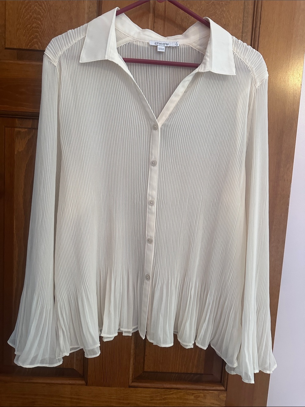 Chico's Cream Pleated Button-Front Shirt
